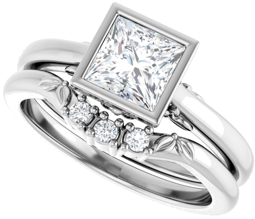 Sužadėtuvių Žiedas „Bezel-Set“ 14k white gold Square 5.5mm (10)