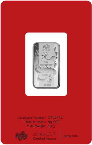 10 g колекционен инвестиционен сребърен кюлче 2012 Годината на Дракона Lunar PAMP (2)