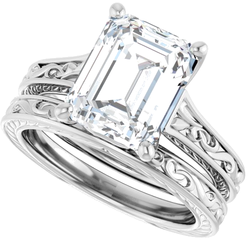 Sužadėtuvių Žiedas „Solitaire Scroll“ 14k white gold Emerald 10mm x 8mm (10)