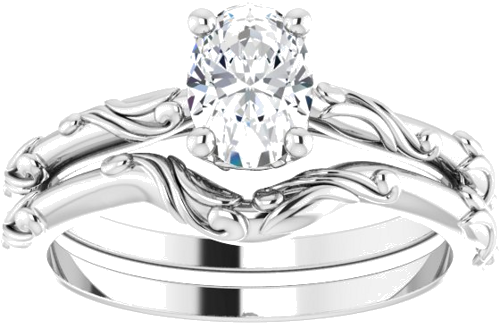Sužadėtuvių Žiedas „Solitaire Scroll“ 14k white gold Oval 7mm x 5mm (8)