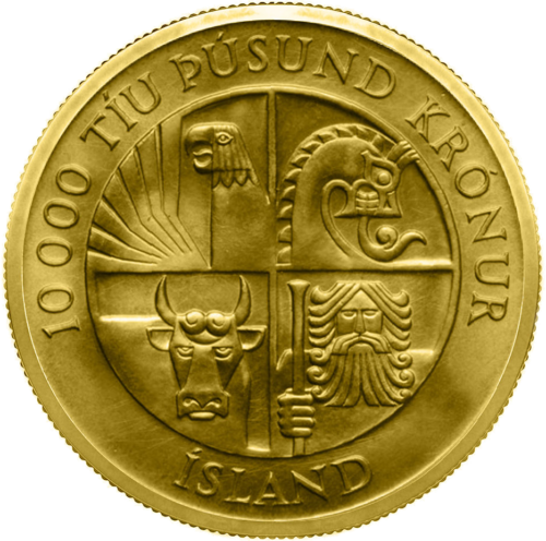 1974 Islandija Pirmoji gyvenvietė 10 000 Kronų Auksinė moneta (2)