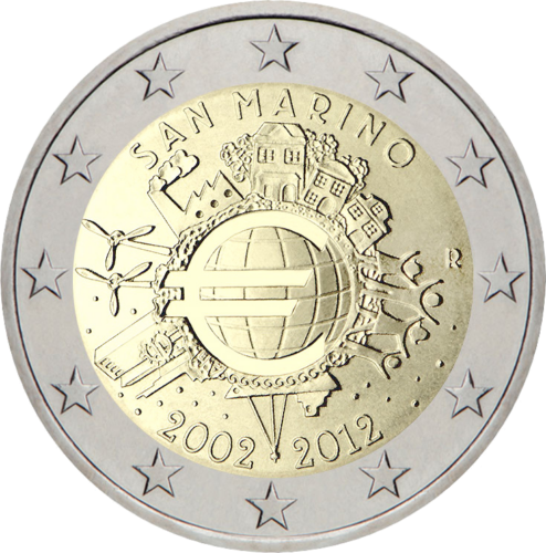 2012 Sanmarīno desmit gadu eiro (TYE) 2 eiro monēta (3)