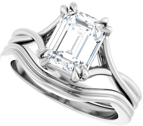 Sužadėtuvių Žiedas „Double Claw-Prong Solitaire Criss-Cross“ 14k white gold Emerald 8mm x 6mm (10)