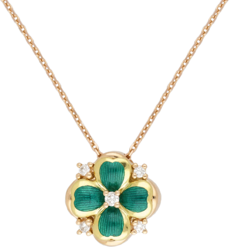 Rose Gold Necklace with Four-Leaf Clover, Inset with Diamonds ROYAL CLOVER (1)