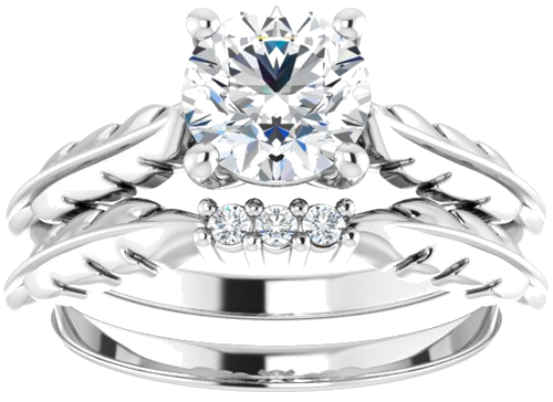 Sužadėtuvių Žiedas „Solitaire Leaf“ 14k white gold Round 6.5mm (8)