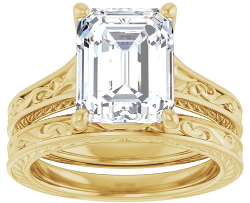 Sužadėtuvių Žiedas „Solitaire Scroll“ 14k yellow gold Emerald 10mm x 8mm (8)