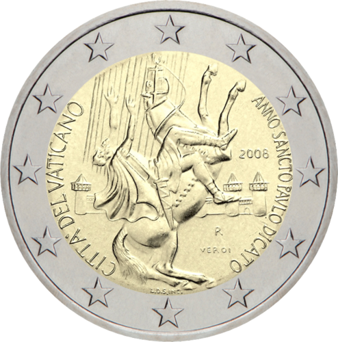 2008 Vatikanas Šv. Paulius 2 eurų moneta (1)