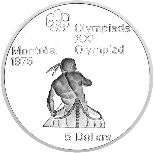 5 doleriai Oliampiada kanoja  Kanada 1974 sidabrinė moneta (1)