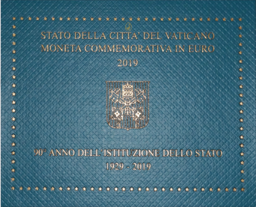 2019 г. Монета от 2 евро по случай 90-годишнината на Ватикана (3)