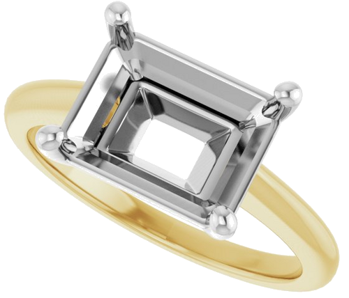 14K Yellow White 10x8 mm Emerald Solitaire Engagement Ring Mounting (5)