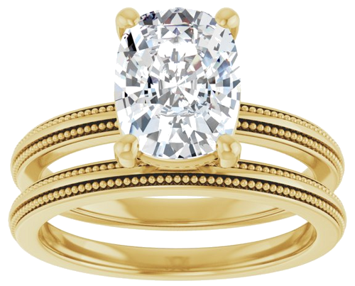 Sužadėtuvių Žiedas „Solitaire Milgrain“ 14k yellow gold Elongated Cushion 9mm x 7mm (8)