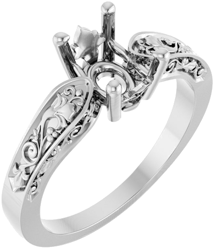 Sužadėtuvių Žiedas „Solitaire Floral“ 14k white gold Oval 8mm x 6mm (1)