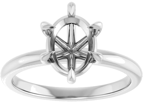 14K White 9x7 mm Oval Solitaire Engagement Ring Mounting (3)