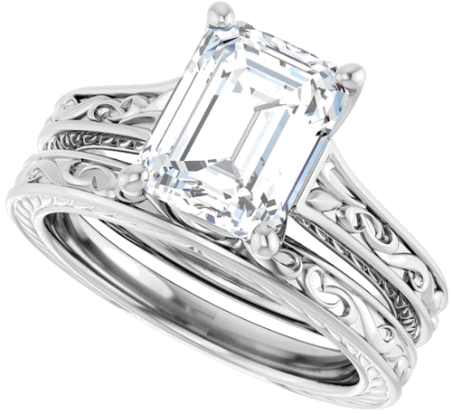 Sužadėtuvių Žiedas „Solitaire Scroll“ 950 Platinos Emerald 9mm x 7mm (10)