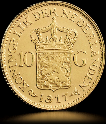10 guldenų Nyderlandų karalystė Wilhelmina (1911-1923) auksinė moneta (4)