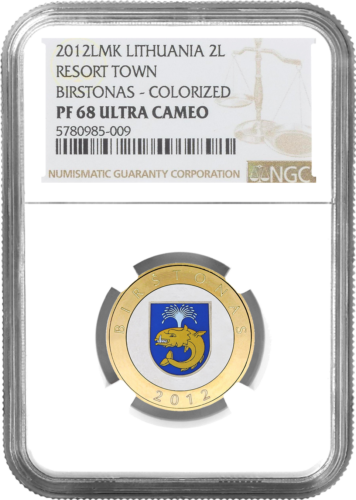 2012 Lietuva Kurortai 2 litų spalvotos proginės monetos PF 68 ULTRA CAMEO (7)