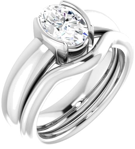 Sužadėtuvių Žiedas „Half-Bezel Solitaire“ 14k white gold Oval 8mm x 6mm (6)