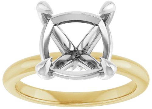 14K Yellow White 10x10 mm Cushion Solitaire Engagement Ring Mounting (3)