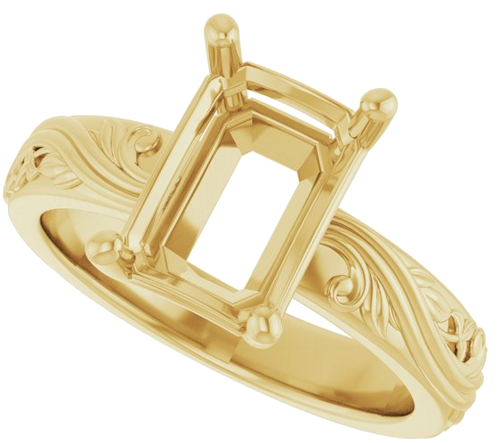 Sužadėtuvių Žiedas „Solitaire Sculptural“ 14k yellow gold Emerald 10mm x 7mm (5)