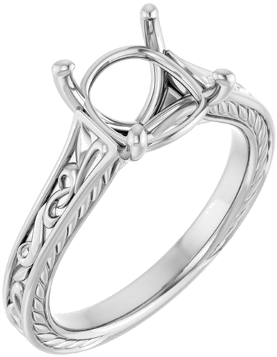 Sužadėtuvių Žiedas „Solitaire Scroll“ 14k white gold Cushion 8mm (1)