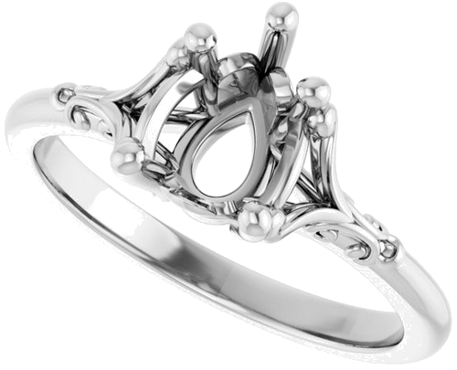 14K White 8x6 mm Pear Solitaire Engagement Ring Mounting (5)