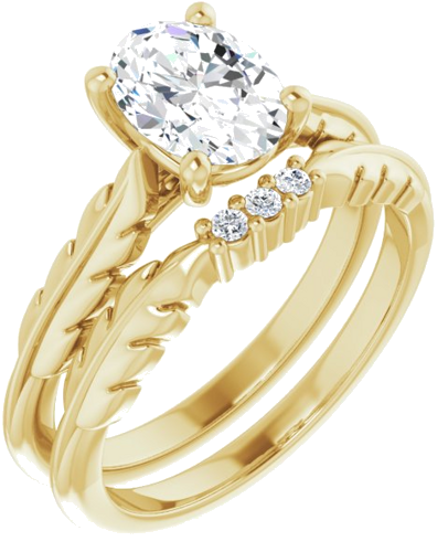 Sužadėtuvių Žiedas „Solitaire Leaf“ 14k yellow gold Oval 8mm x 6mm (6)
