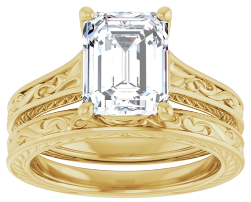 Sužadėtuvių Žiedas „Solitaire Scroll“ 14k yellow gold Emerald 9mm x 7mm (8)