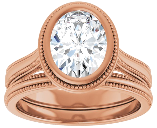 Sužadėtuvių Žiedas „Bezel-Set Solitaire“ 14k rose gold Oval 9mm x 7mm (8)