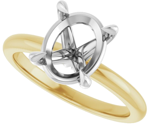 14K Yellow White 10x8 mm Oval Solitaire Engagement Ring Mounting (5)