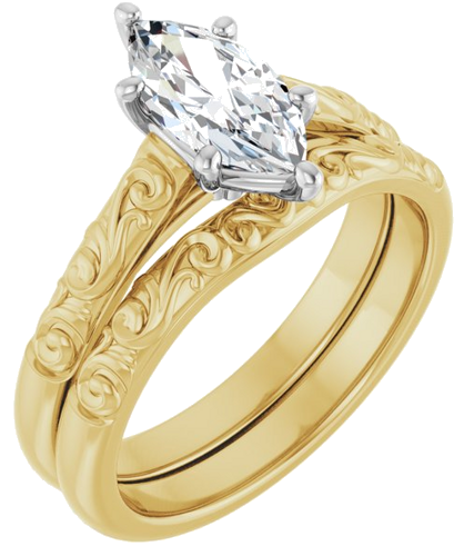 Sužadėtuvių Žiedas „Solitaire“ 14k yellow/white gold Marquise 10mm x 5mm (6)