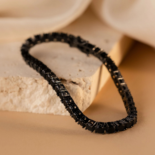 6,2 ct Round-cut F/G natūraliais juodaisiais deimantais inkrustuota Tennis apyrankė (6)