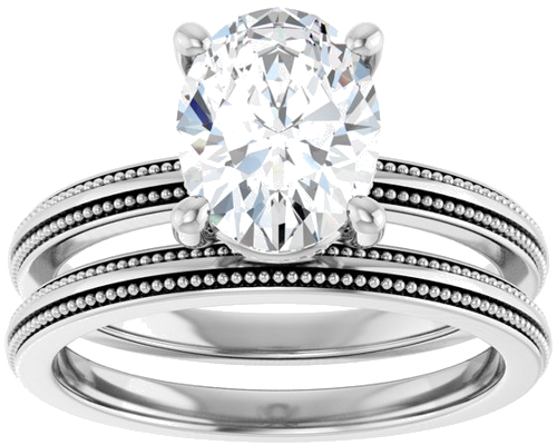 Sužadėtuvių Žiedas „Solitaire Milgrain“ 14k white gold Oval 9mm x 7mm (8)