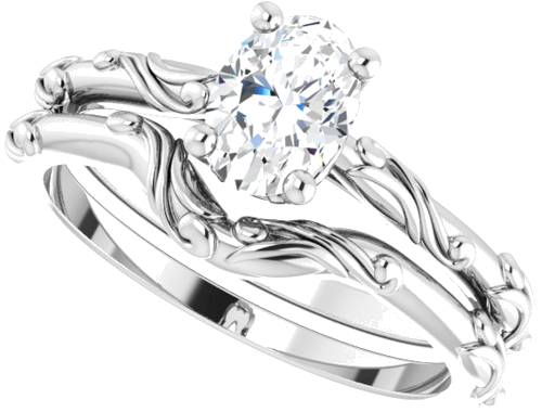 Sužadėtuvių Žiedas „Solitaire Scroll“ 14k white gold Oval 7mm x 5mm (10)