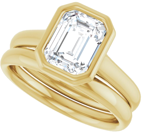 Sužadėtuvių Žiedas „Bezel-Set Solitaire“ 585 Geltonojo Aukso Emerald 8mm x 6mm (10)