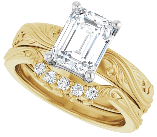 Sužadėtuvių Žiedas „Solitaire Sculptural“ 14k yellow/white gold Emerald 8mm x 6mm (10)