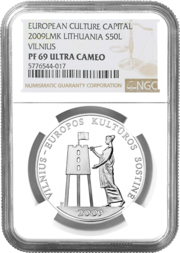 2009 Lithuania Vilnius European Capital of Culture 50 litas silver coin PF 69 ULTRA CAMEO (1)