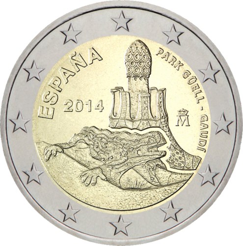 2014 Испания Mонета от 2 евро Паркът на Гауди (1)