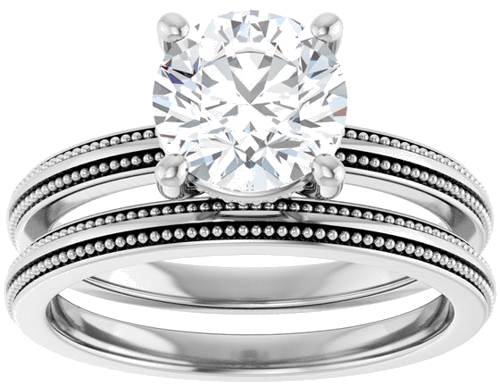 Sužadėtuvių Žiedas „Solitaire Milgrain“ 14k white gold Round 7.4mm (8)