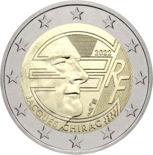 2022 Франция Жак Ширак монета 2 евро (1)