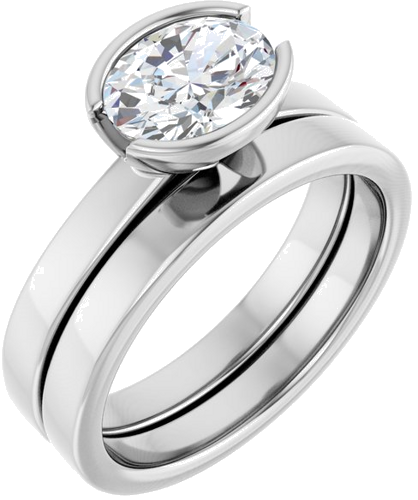 Sužadėtuvių Žiedas „Half-Bezel Solitaire“ 14k white gold Oval 8mm x 6mm (6)