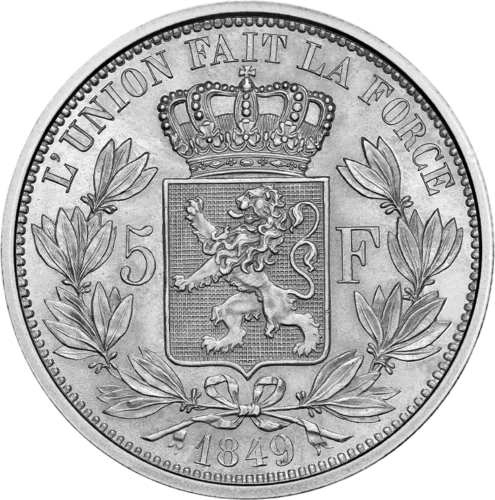 5 Francs Leopold I (1865 - 1878) Belgian silver coin (2)