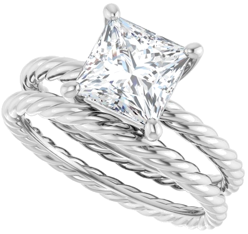 Sužadėtuvių Žiedas „Solitaire Rope“ 18k white gold Square 6.5mm (10)