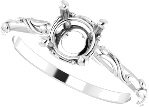 Sužadėtuvių Žiedas „Solitaire Scroll“ 585 Baltojo Aukso Round 6.5mm (5)