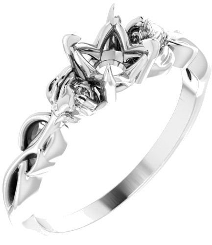 14K White 5.8 mm Round Nature-Inspired Engagement Ring Mounting (1)
