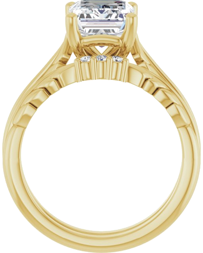 Sužadėtuvių Žiedas „Solitaire Leaf“ 14k yellow gold Emerald 9mm x 7mm (7)