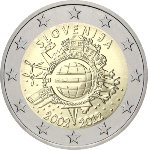 2012 Slovėnija Dešimt metų eurui (TYE) 2 eurų moneta (1)
