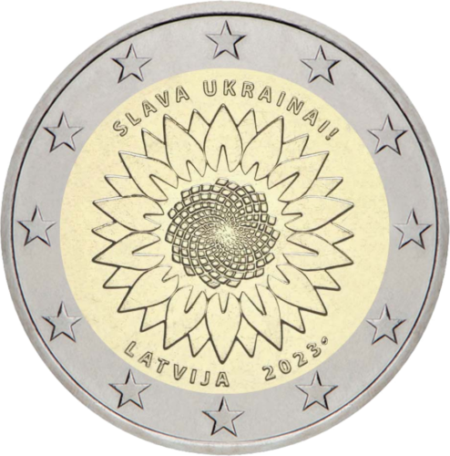 2023 Латвия Слава Украине монета 2 евро (1)