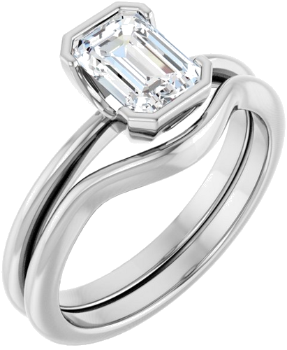 Sužadėtuvių Žiedas „Half-Bezel“ 14k white gold Emerald 7mm x 5mm (6)