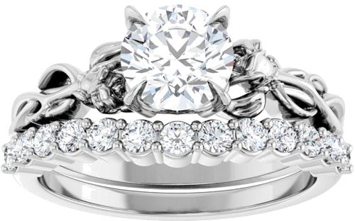 14K White 6.5 mm Round Nature-Inspired Engagement Ring Mounting (8)