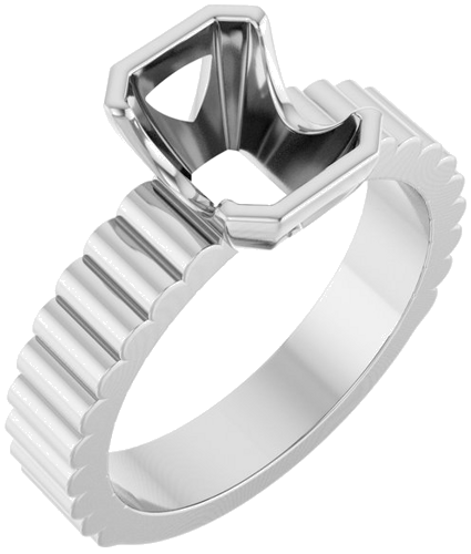 Sužadėtuvių Žiedas „Half-Bezel Solitaire“ 14k white gold Emerald 8mm x 6mm (1)
